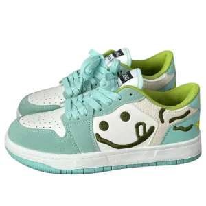 Smiling Face Embroidery Mint Green Sneakers