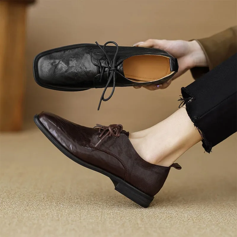 Soft Leather Oxford Shoes For Women Handmade Designer Dress Shoes in Brown/Black