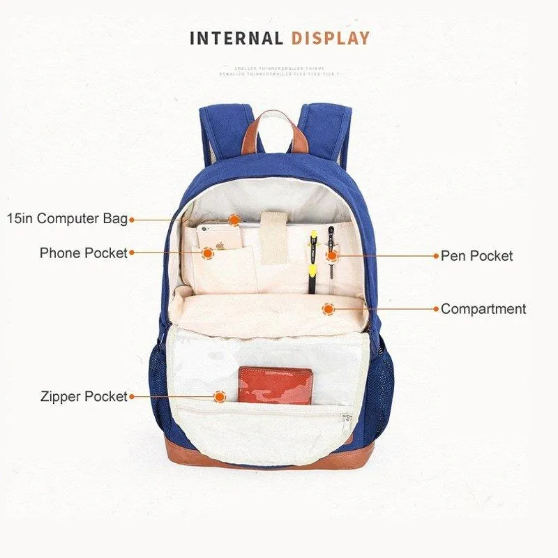 Stylish Canvas Camera Backpack for Women Blue