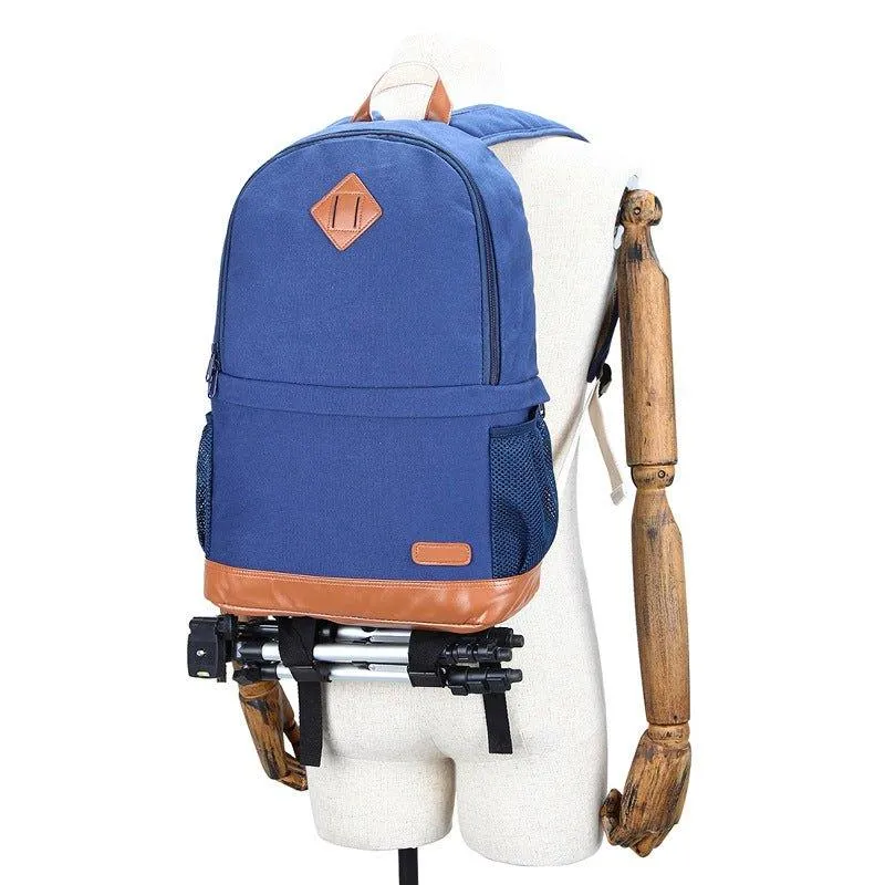 Stylish Canvas Camera Backpack for Women Blue