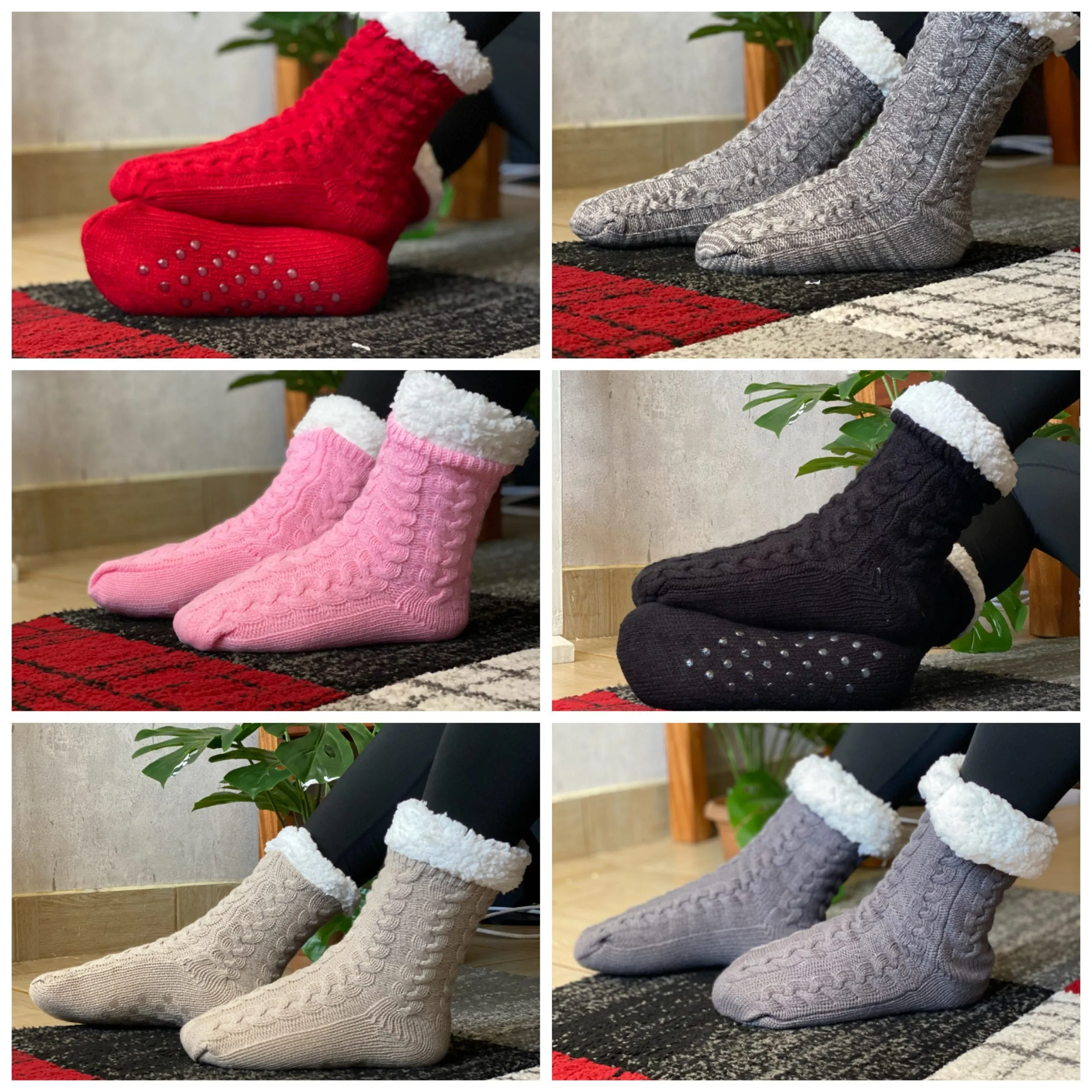 Warm Fleece Socks Mens Womens Knitted Cozy Fleece-Lined Socks With Grippers For Cold Nights Winter Nights