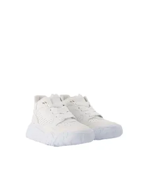 White & Silver Leather Court Sneakers