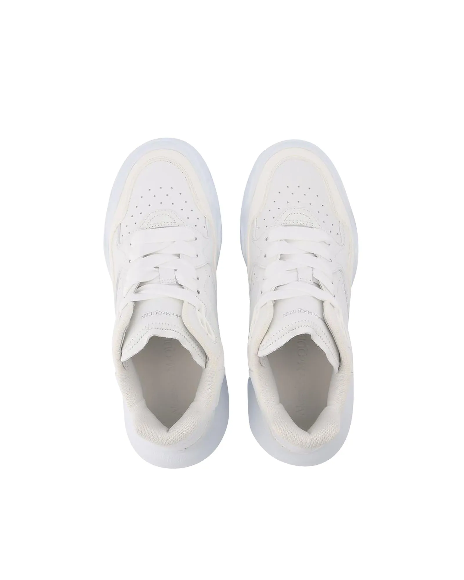 White & Silver Leather Court Sneakers