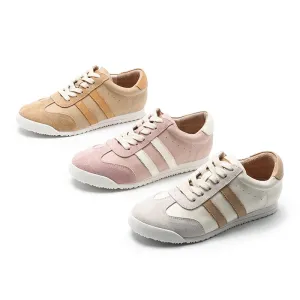 White Shoes for Women Army Trainer Leather Sneakers - Beige/Pink/Apricot