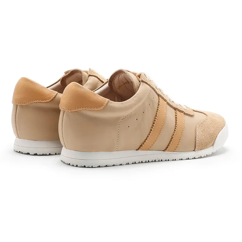 White Shoes for Women Army Trainer Leather Sneakers - Beige/Pink/Apricot