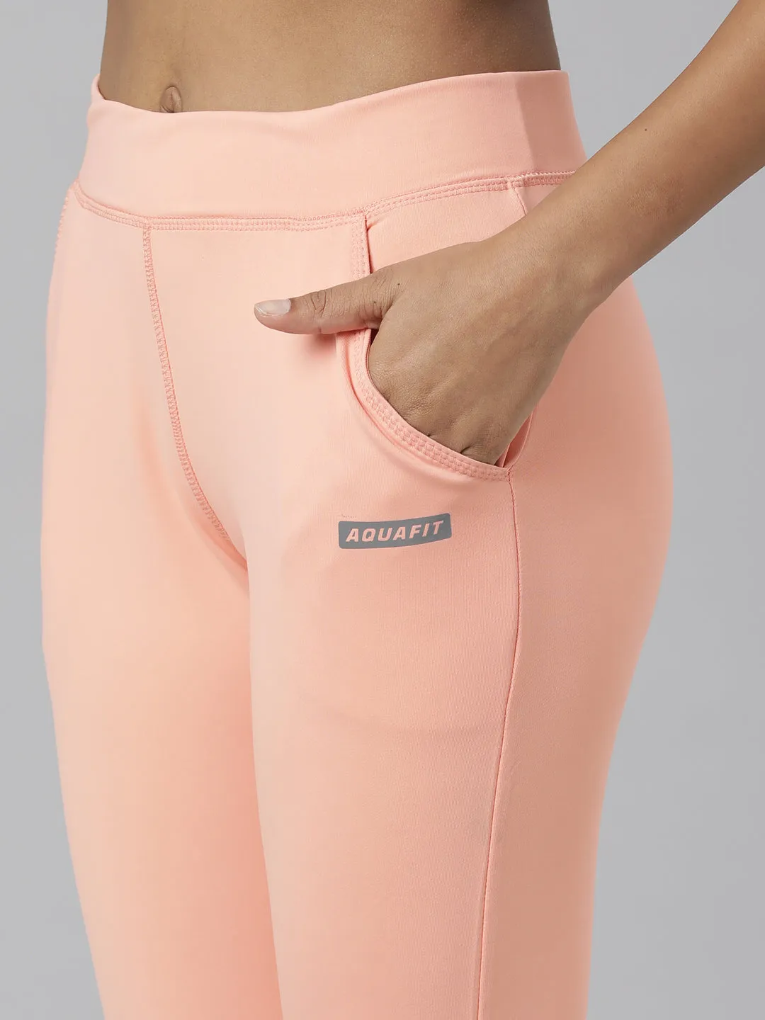 Women Peach Solid Trackapant