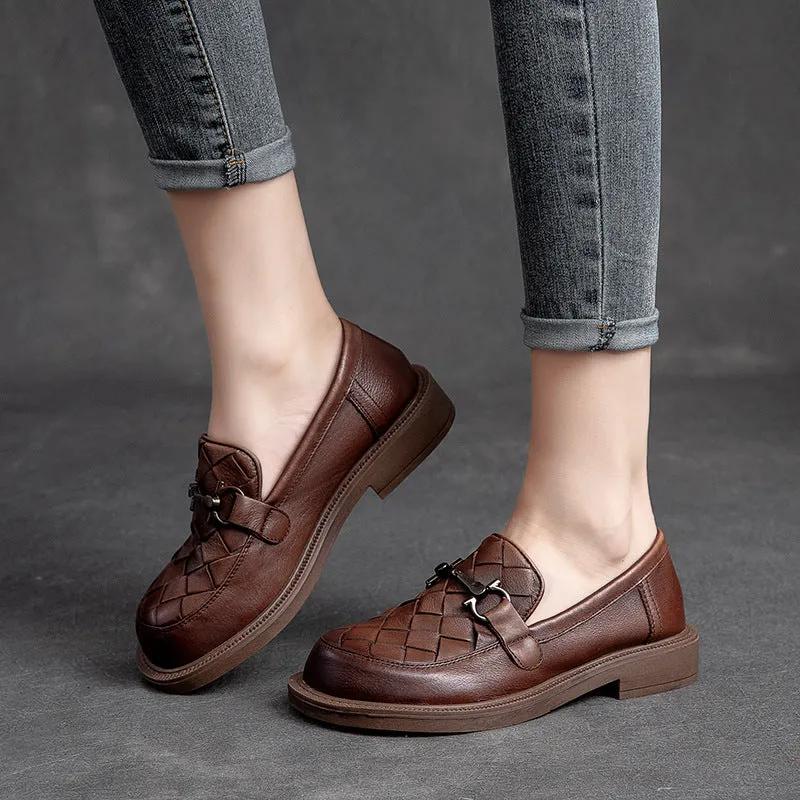 Women Retro Casual Handcraft Plaited Leather Loafers