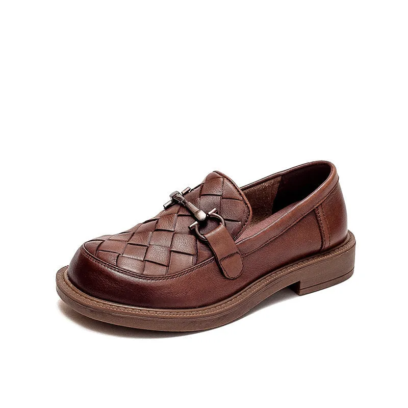 Women Retro Casual Handcraft Plaited Leather Loafers