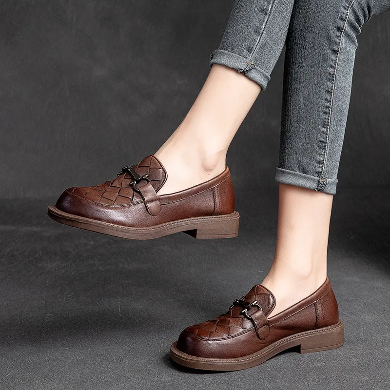 Women Retro Casual Handcraft Plaited Leather Loafers