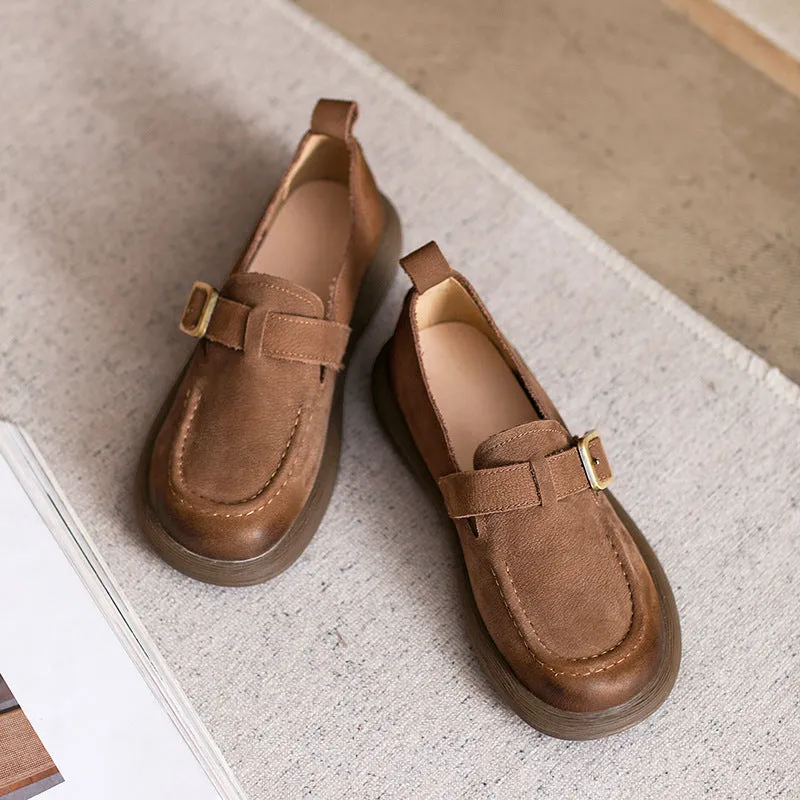 Women Retro Leather Flat Casual Loafers