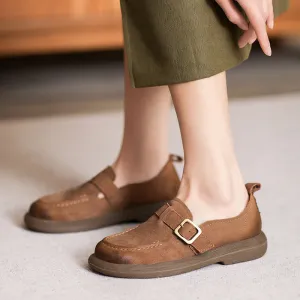 Women Retro Leather Flat Casual Loafers