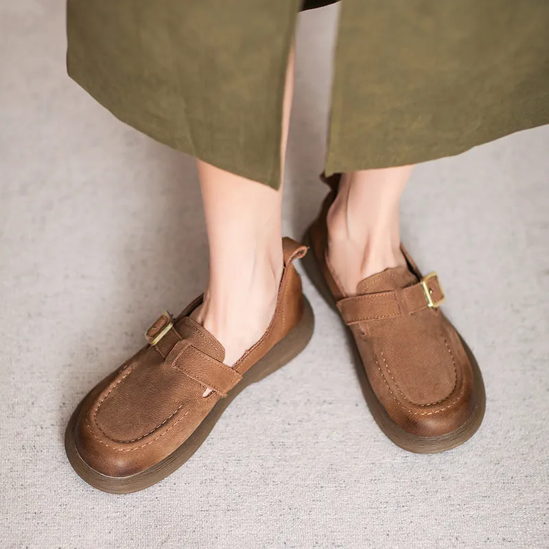 Women Retro Leather Flat Casual Loafers