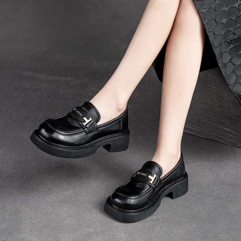 Women Retro Minimalist Leather Casual Loafers