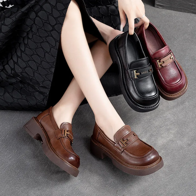 Women Retro Minimalist Leather Casual Loafers