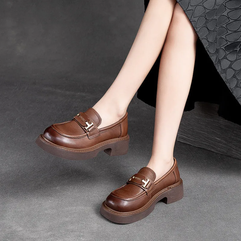 Women Retro Minimalist Leather Casual Loafers