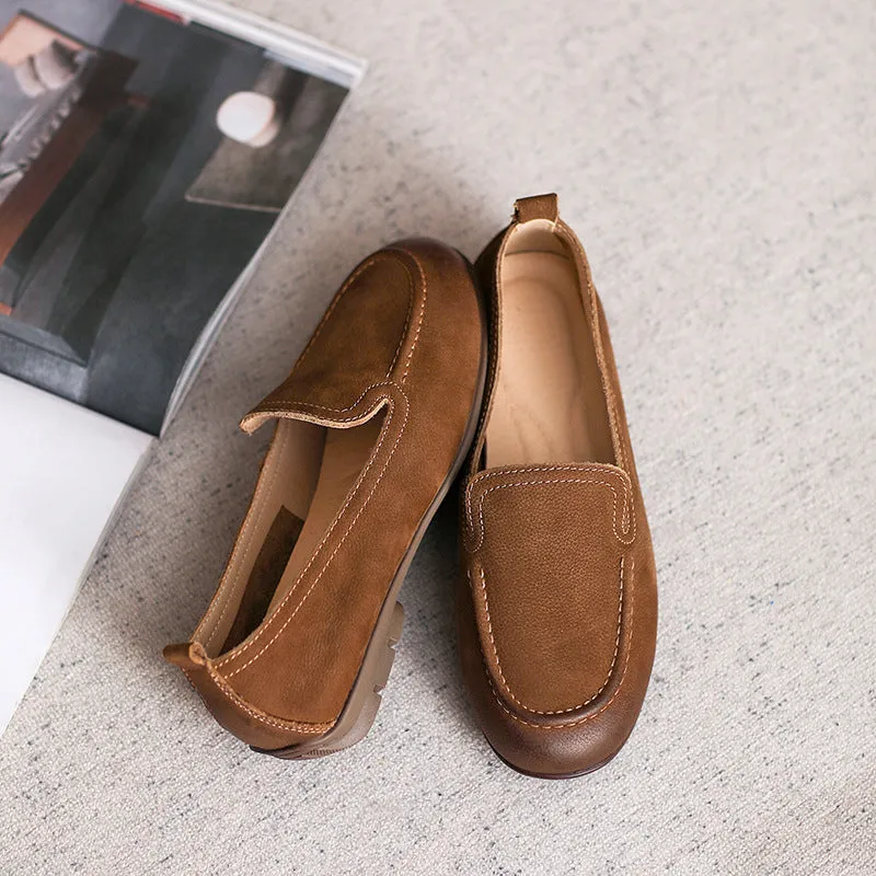 Women Retro Minimalist Leather Flat Casual Loafers