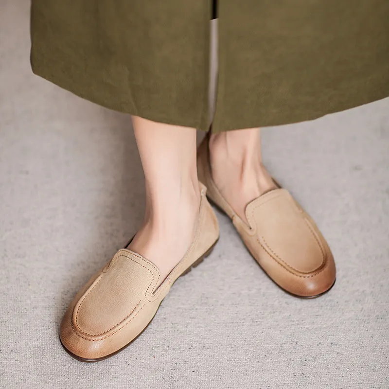 Women Retro Minimalist Leather Flat Casual Loafers