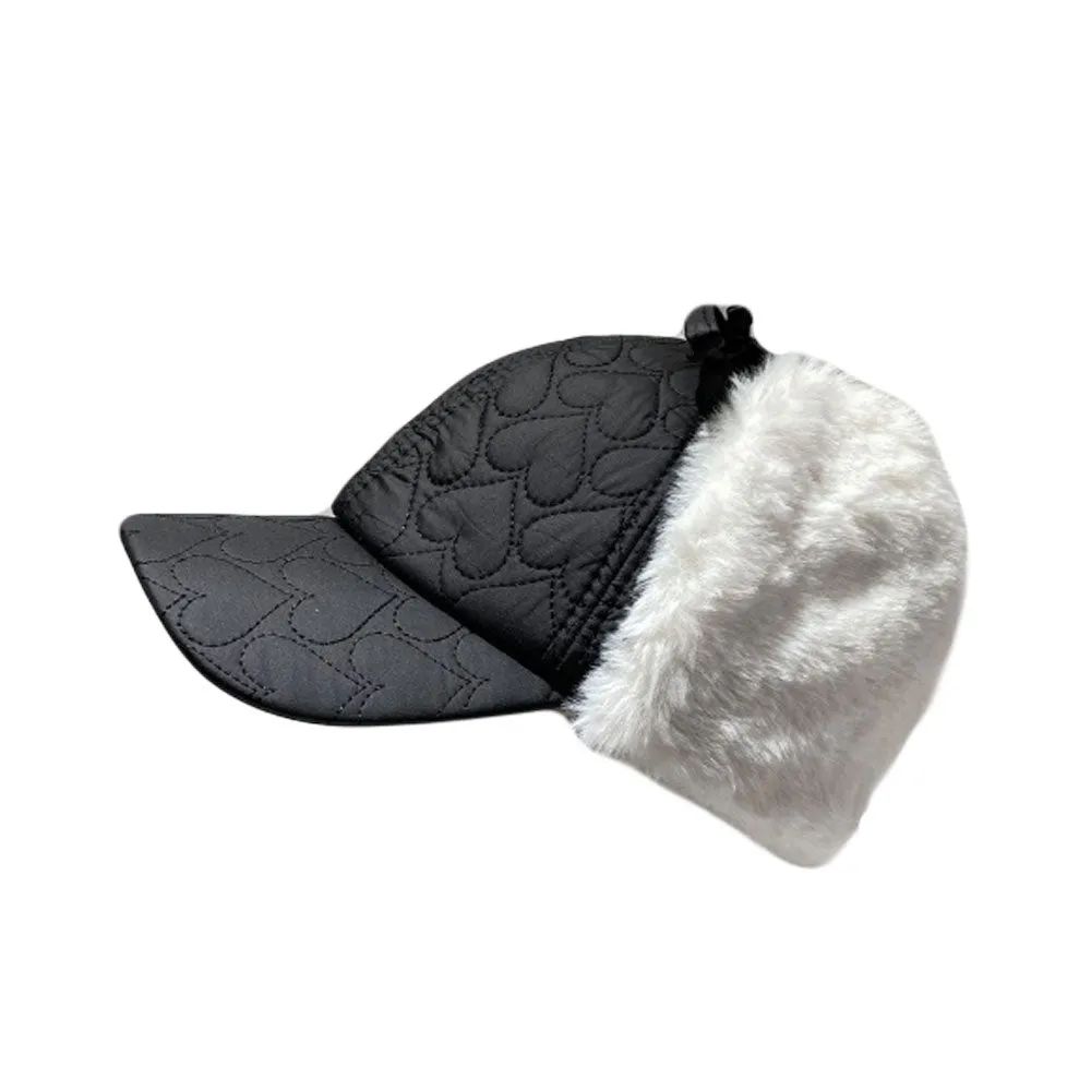 Womens Fleece Earflaps Cap - Padded Quilting Warm Winter Baseball Cap YZT0226