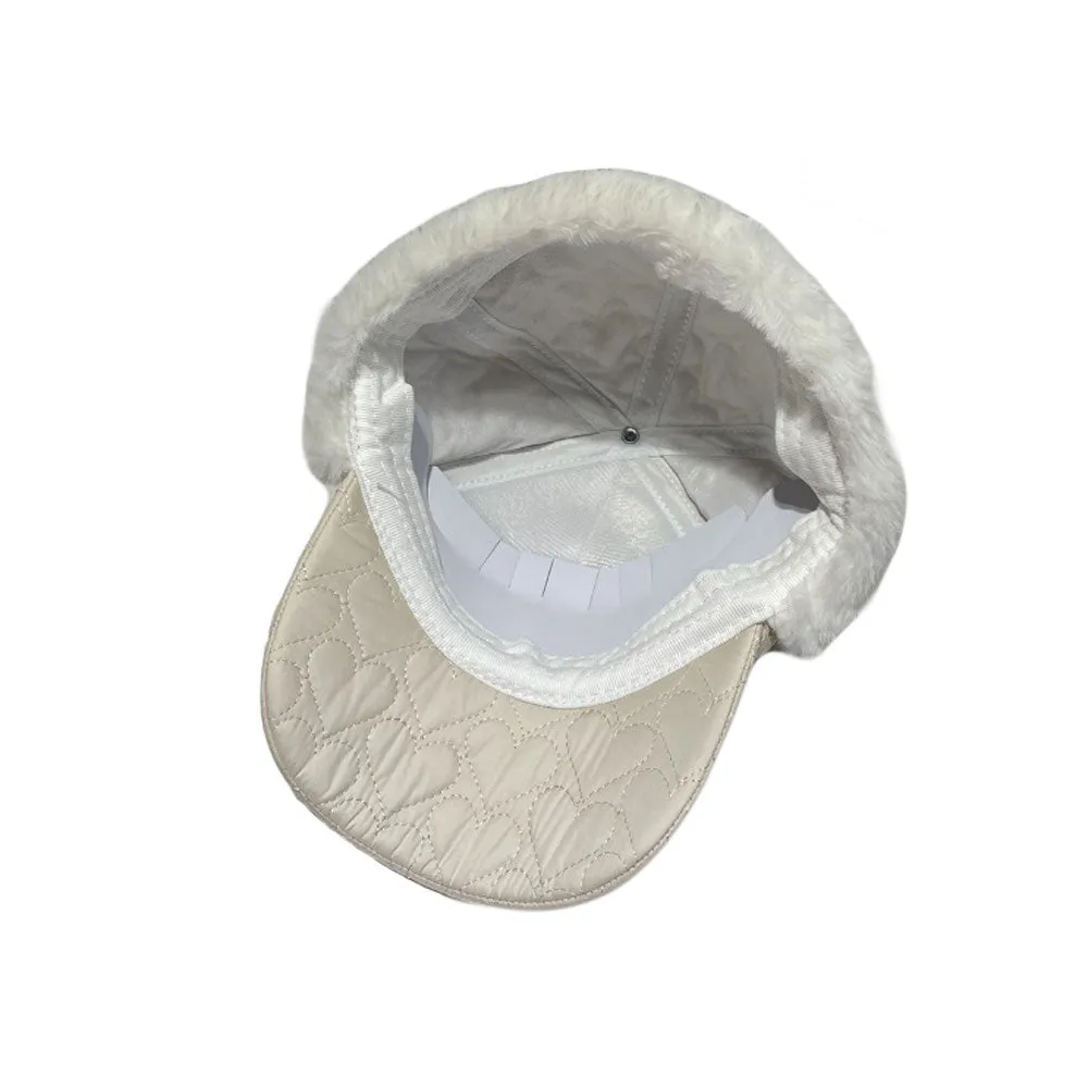 Womens Fleece Earflaps Cap - Padded Quilting Warm Winter Baseball Cap YZT0226