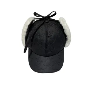 Womens Fleece Earflaps Cap - Padded Quilting Warm Winter Baseball Cap YZT0226