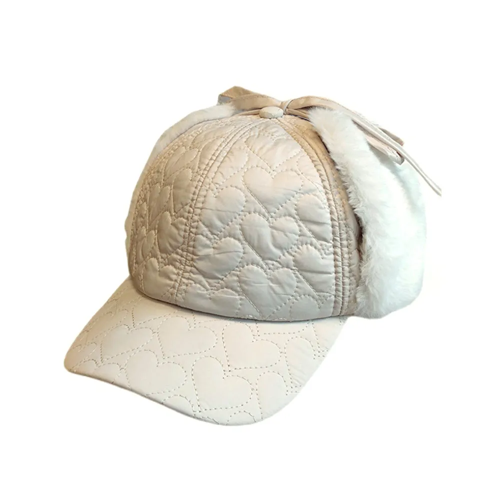 Womens Fleece Earflaps Cap - Padded Quilting Warm Winter Baseball Cap YZT0226