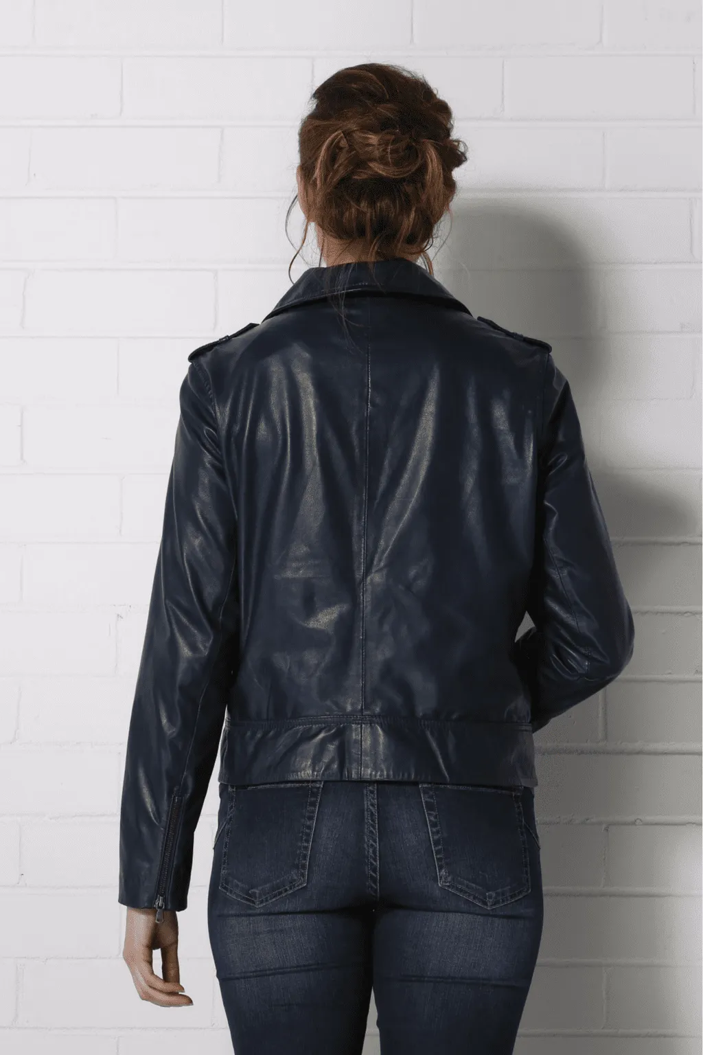 Women's Leather Jacket|Navy Real Leather Jacket Women| Ladies Genuine Leather Jackets|Leather Coats|PORTIA Leather Jacket size M