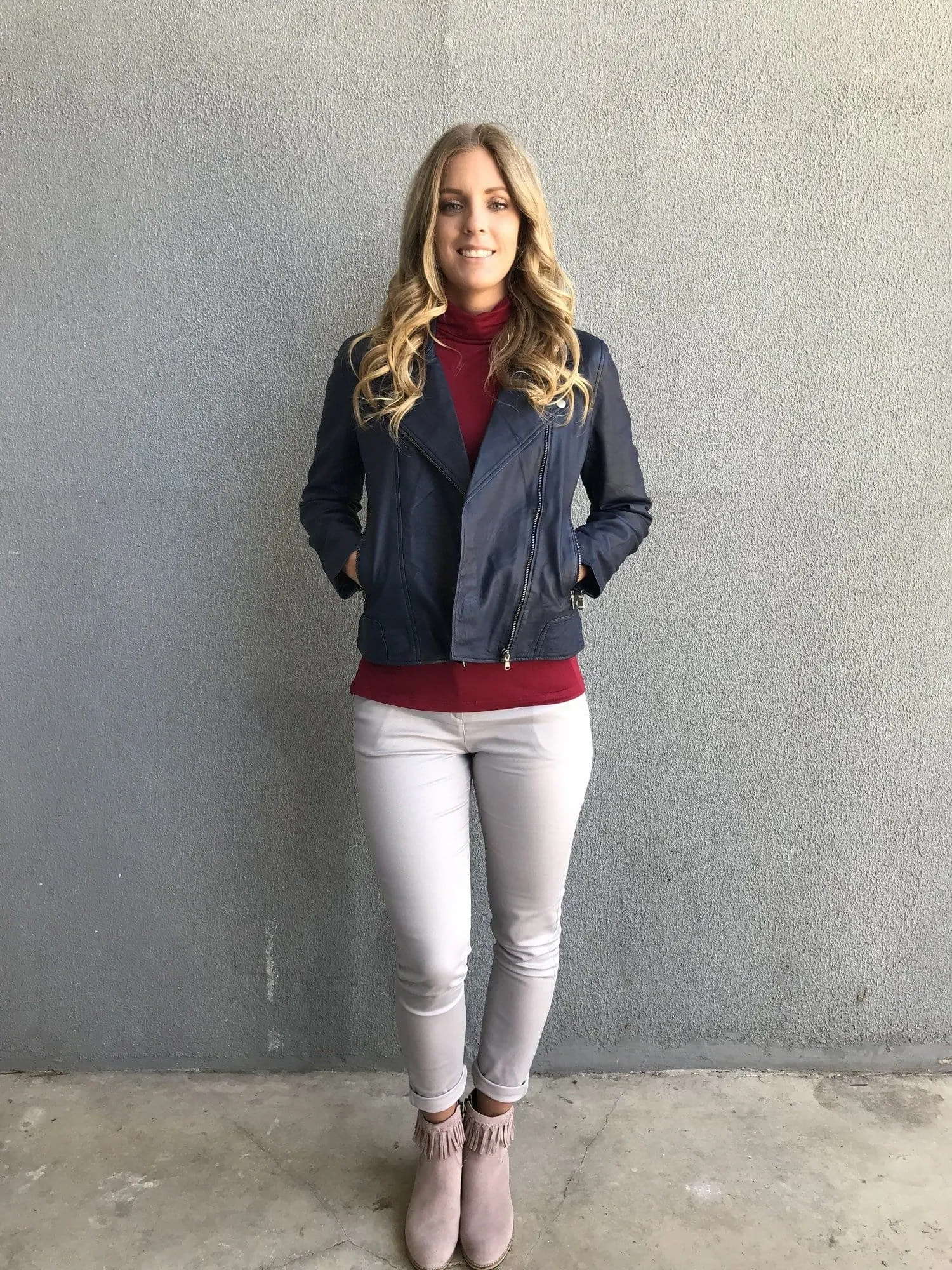 Women's Leather Jacket|Navy Real Leather Jacket Women| Ladies Genuine Leather Jackets|Leather Coats|PORTIA Leather Jacket size M