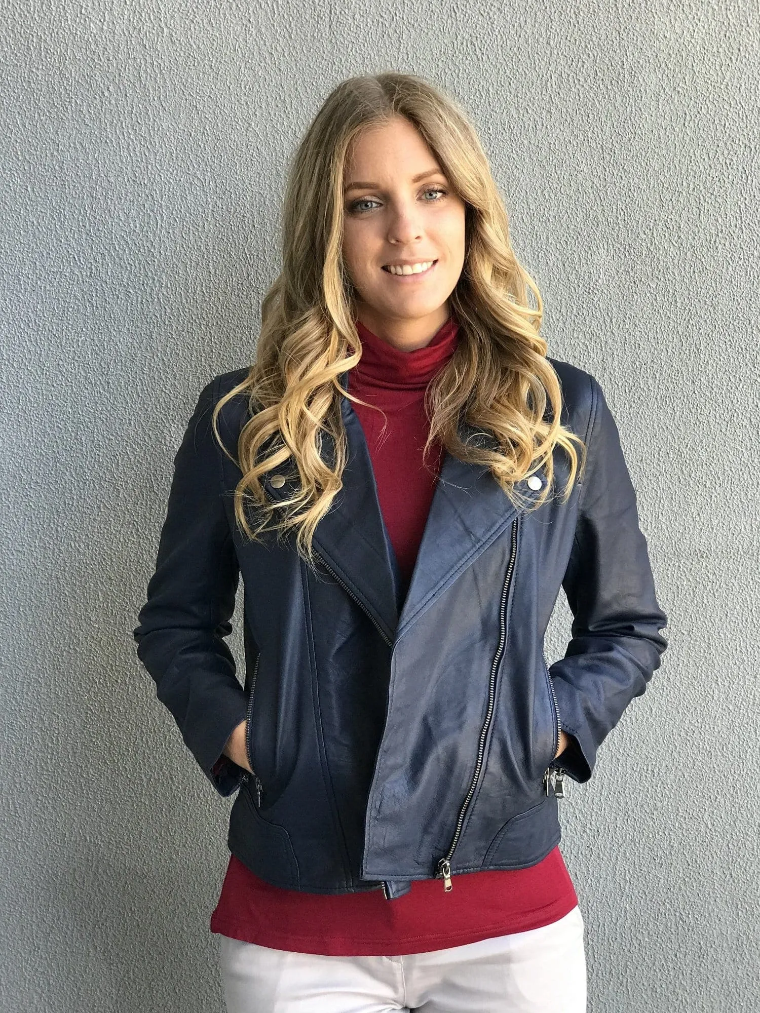 Women's Leather Jacket|Navy Real Leather Jacket Women| Ladies Genuine Leather Jackets|Leather Coats|PORTIA Leather Jacket size M