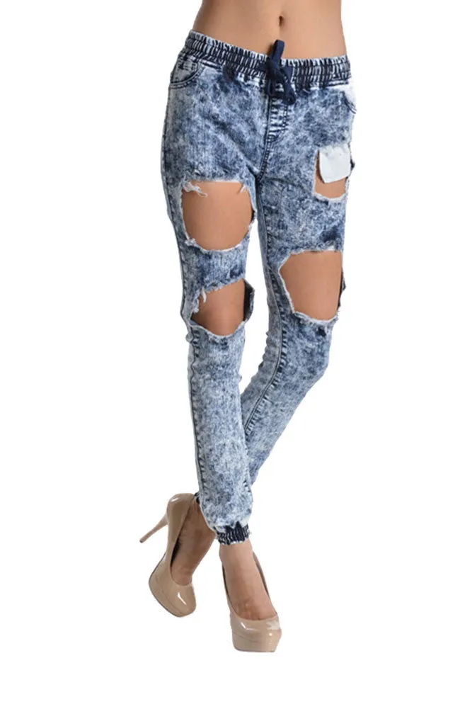 Women's Ripped Acid Wash Jogger Pants