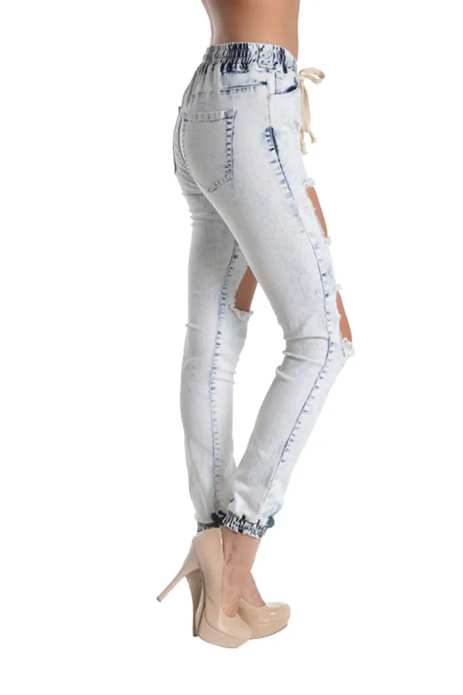 Women's Ripped Acid Wash Jogger Pants