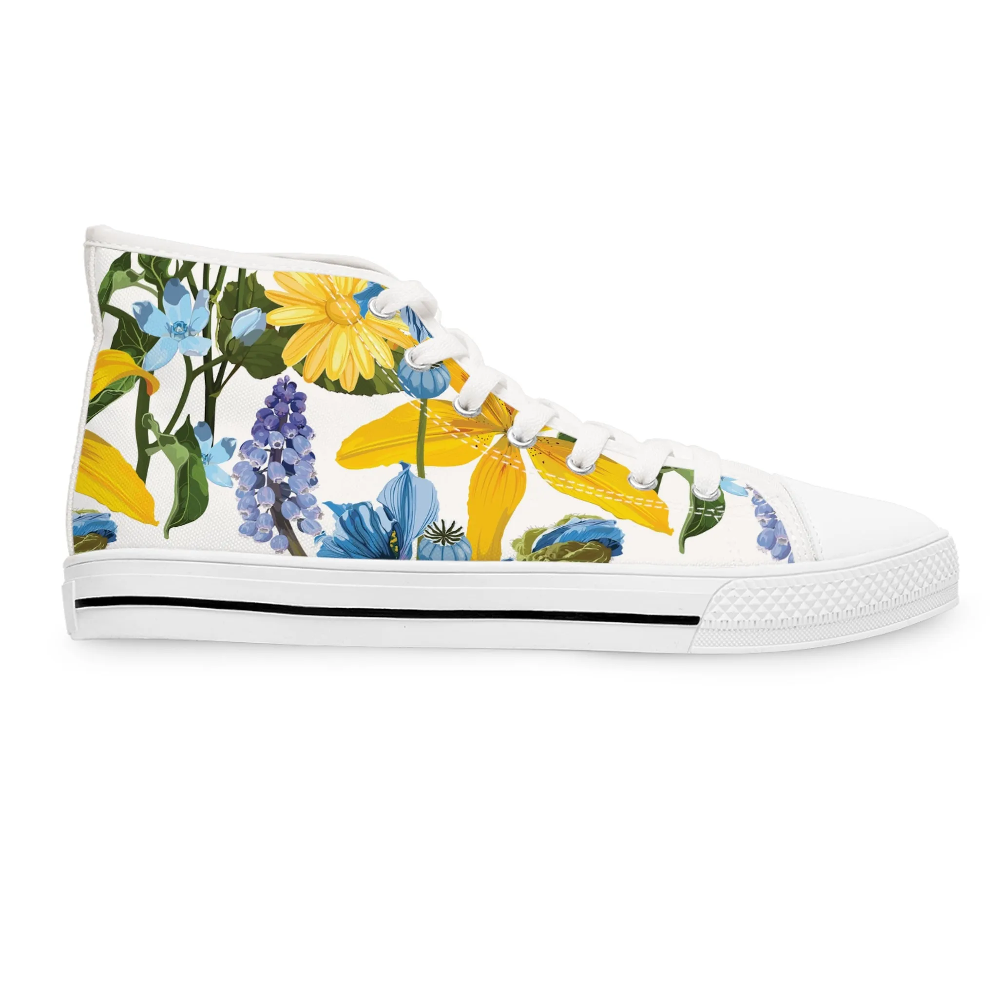 Yellow and Blue Flower Women's High Top Sneakers