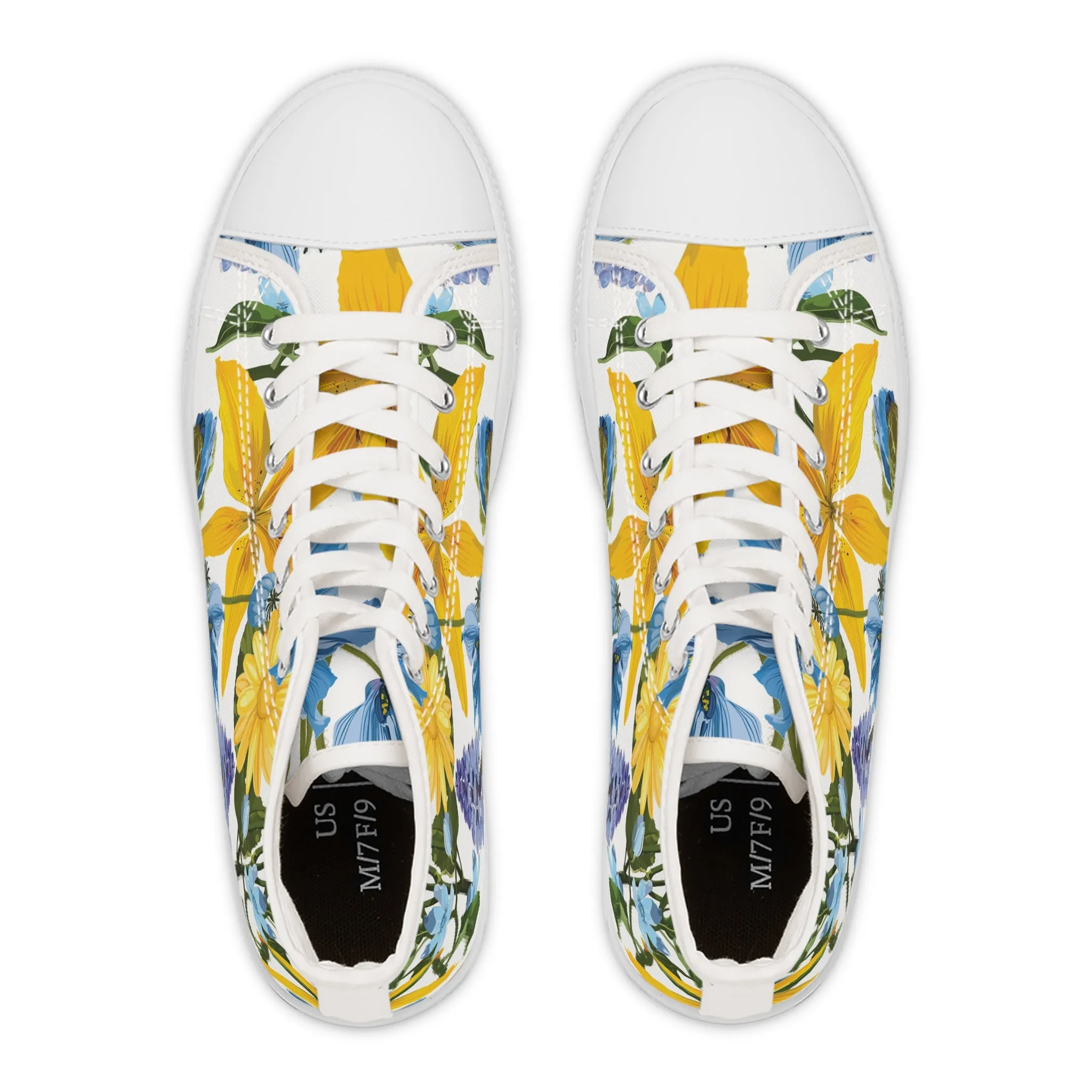 Yellow and Blue Flower Women's High Top Sneakers